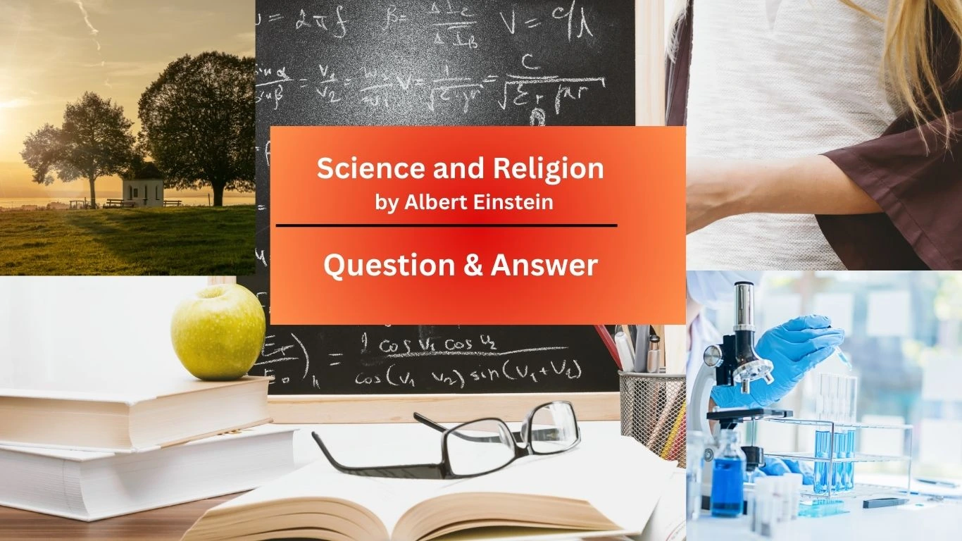 Science and Religion by Albert Einstein -question & answer 1 a person standing in front of a blackboard with a blackboard and a black